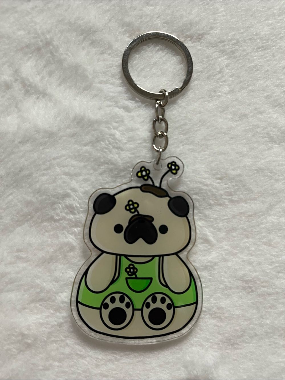 Pug fawn color Cute Pug Keychain - Green Pug Charm. Acrylic flat color.